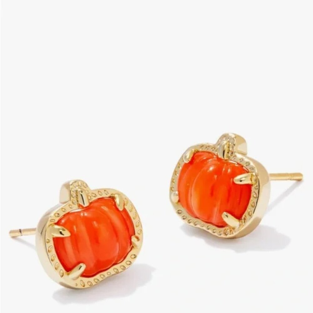 NEW Kendra Scott Pumpkin Gold Stud Earrings NWOT Fall Halloween Studs
